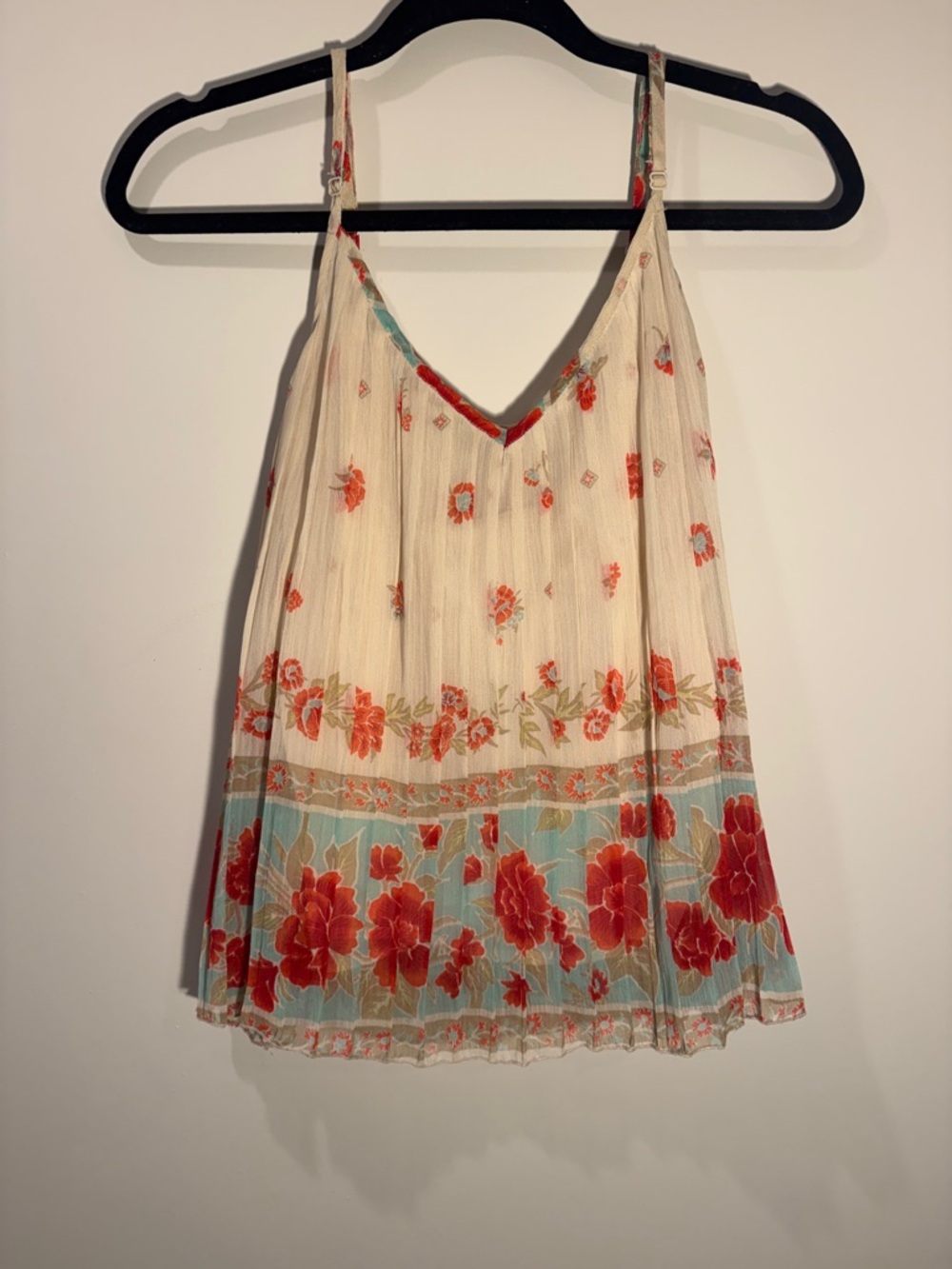 Billabong Cream Floral Spaghetti-Strap Camisole with Red & Blue Accents